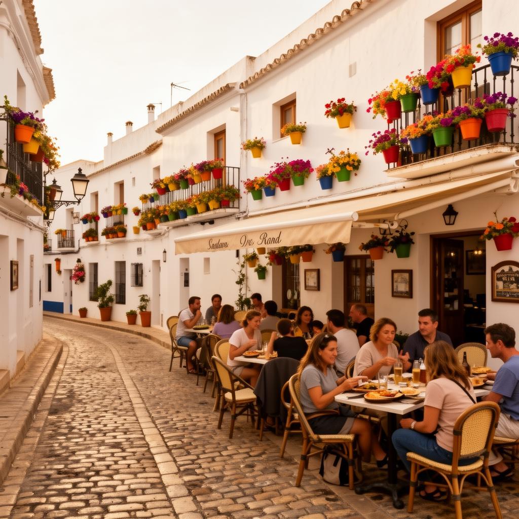 Whitewashed Andalusian village with outdoor café